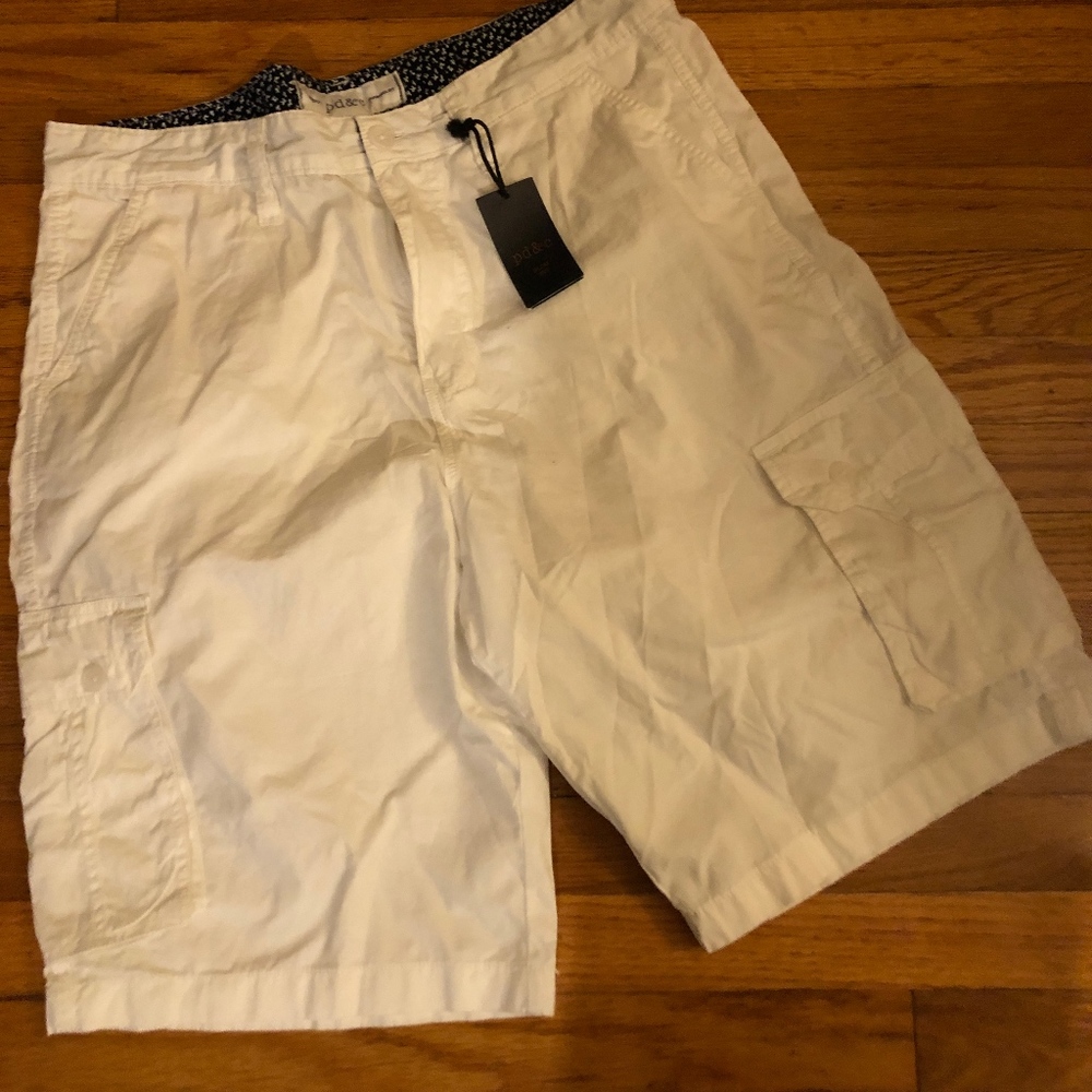 PD&C White Cotton Cargo Shorts | Men’s Waist 36 | New with Tags